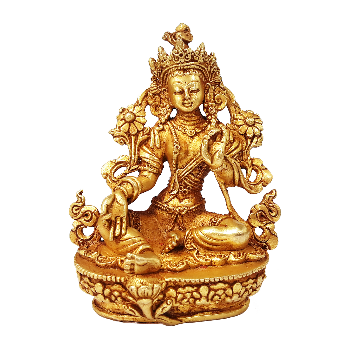 Green Tara Statue Gold Gilded 3.5"