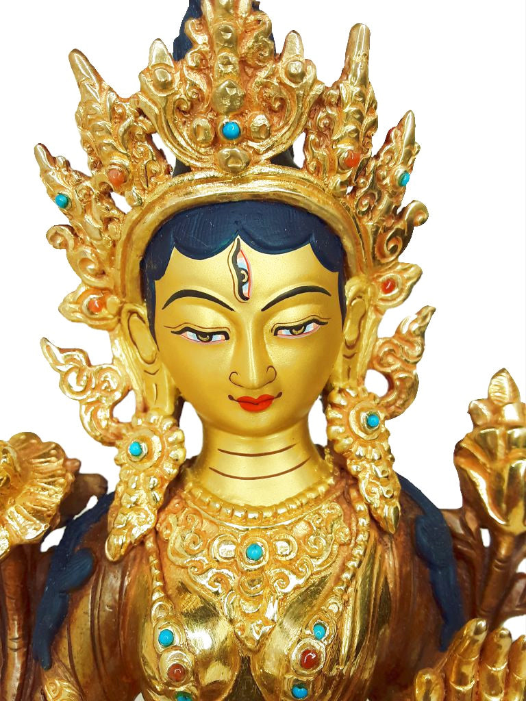 White Tara statue, Gold Plated 8.75"