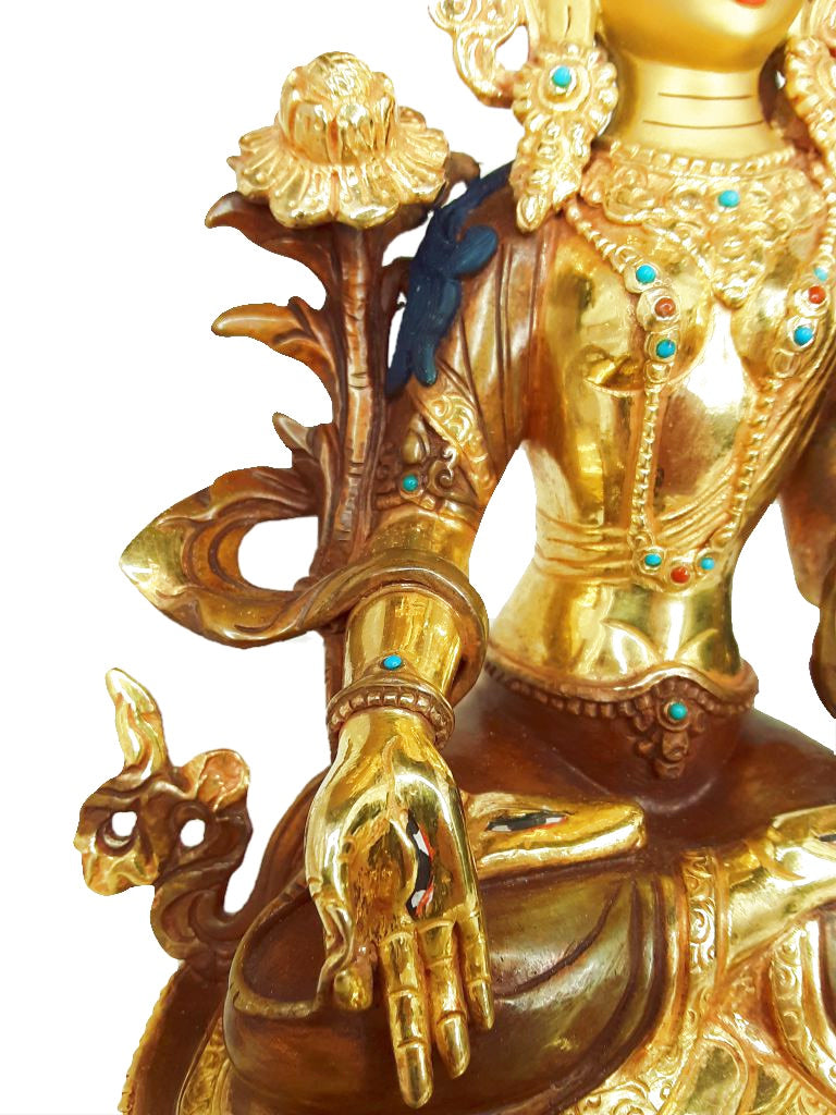 White Tara statue, Gold Plated 8.75"