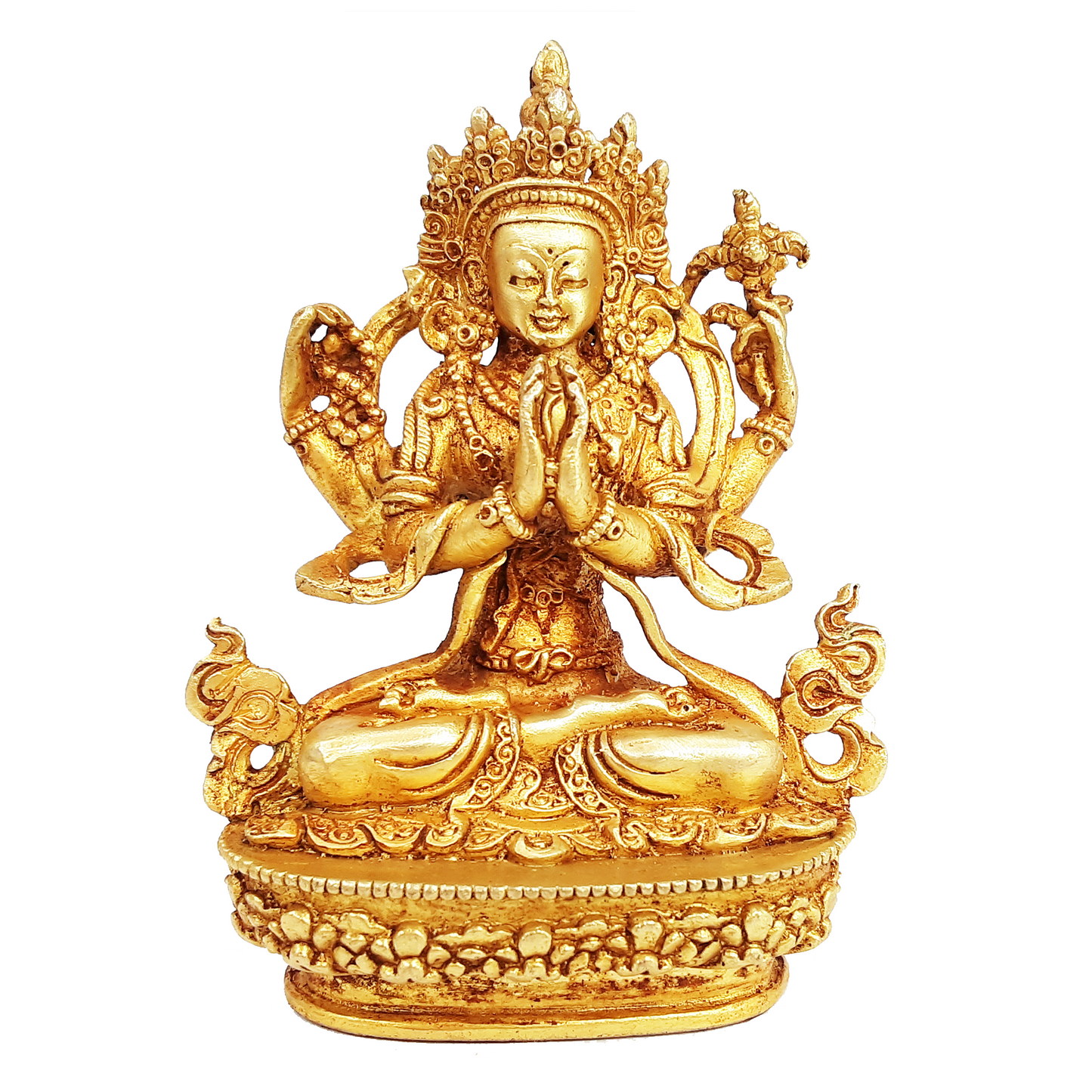 Chenrezig Statue Gold Gilded 3.5"