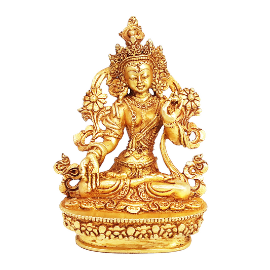 White Tara Statue Gold Gilded 3.5"