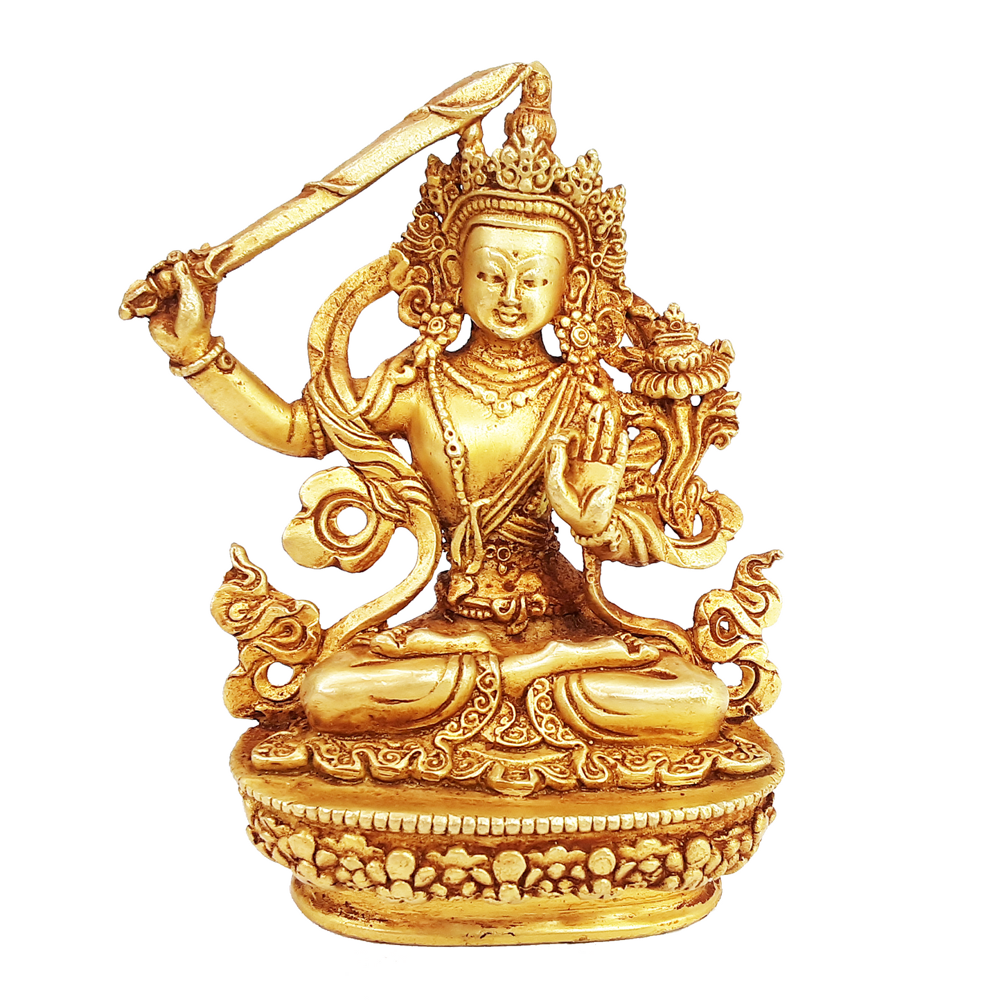 Manjushri Statue Gold Gilded 3.5 "