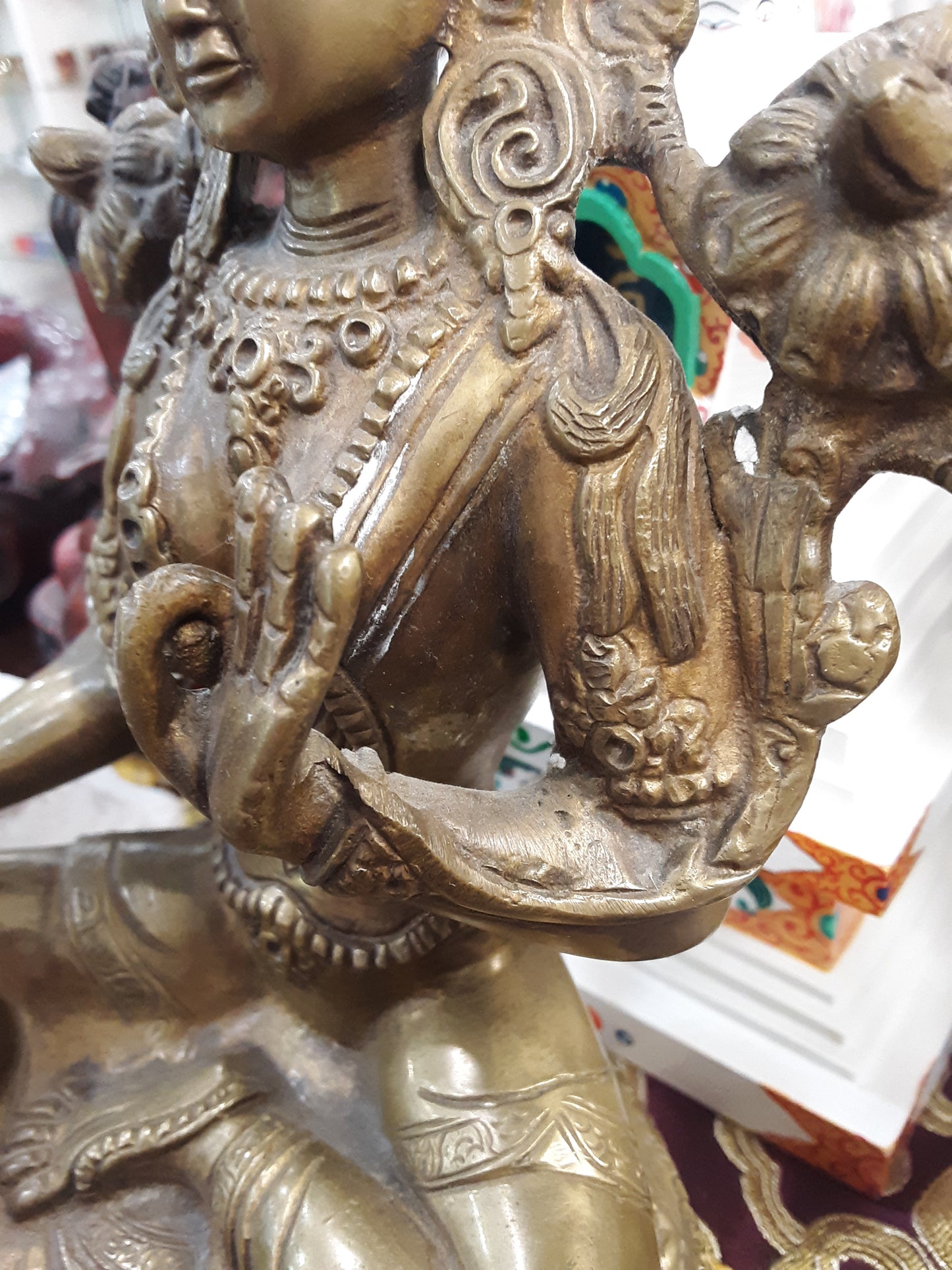 Green Tara Statue Brass 8.25"