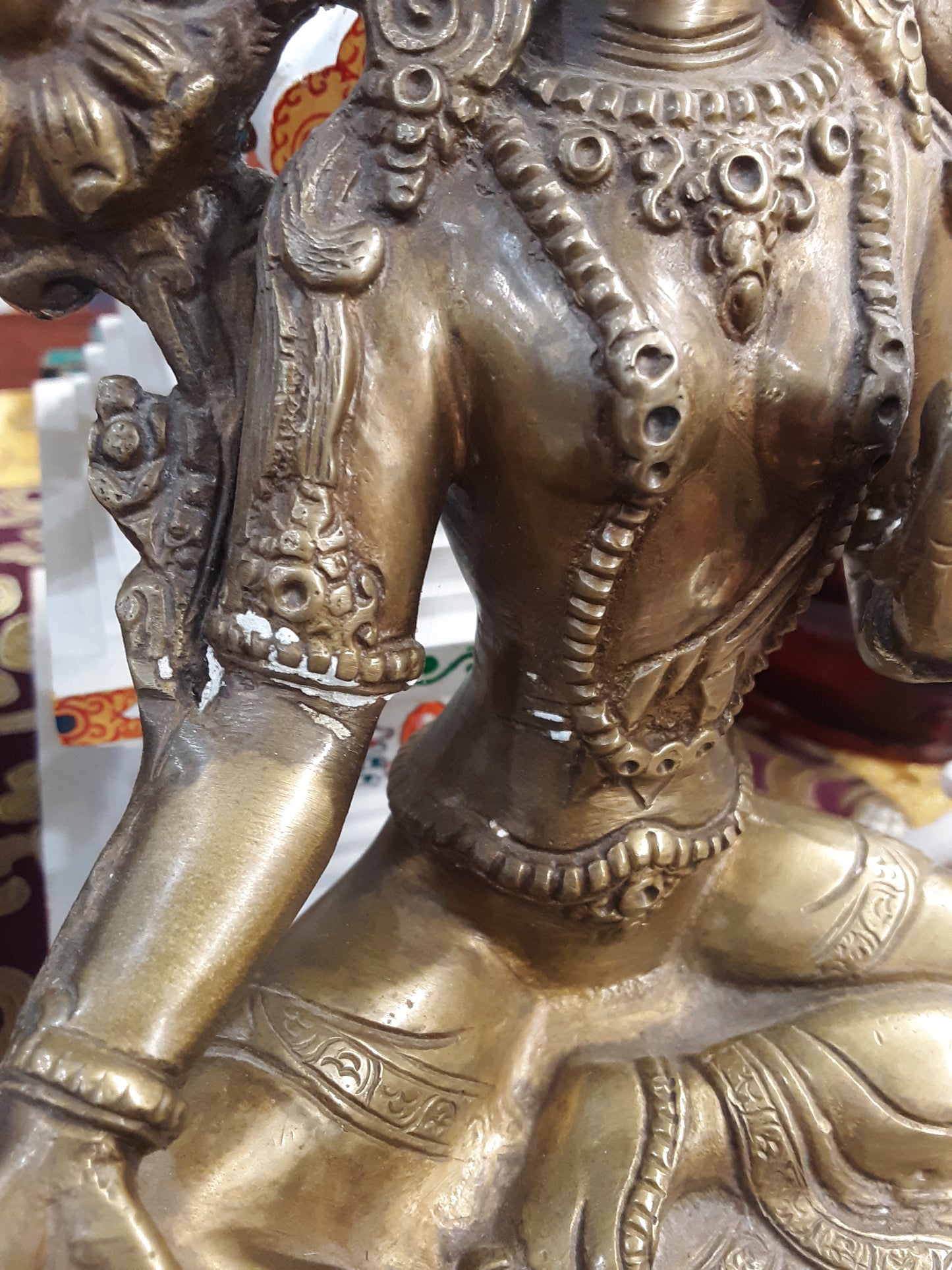 Green Tara Statue Brass 8.25"