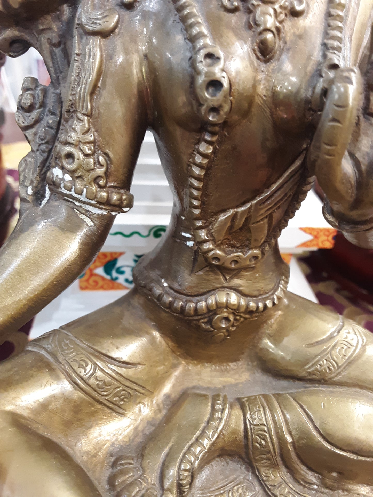 Green Tara Statue Brass 8.25"