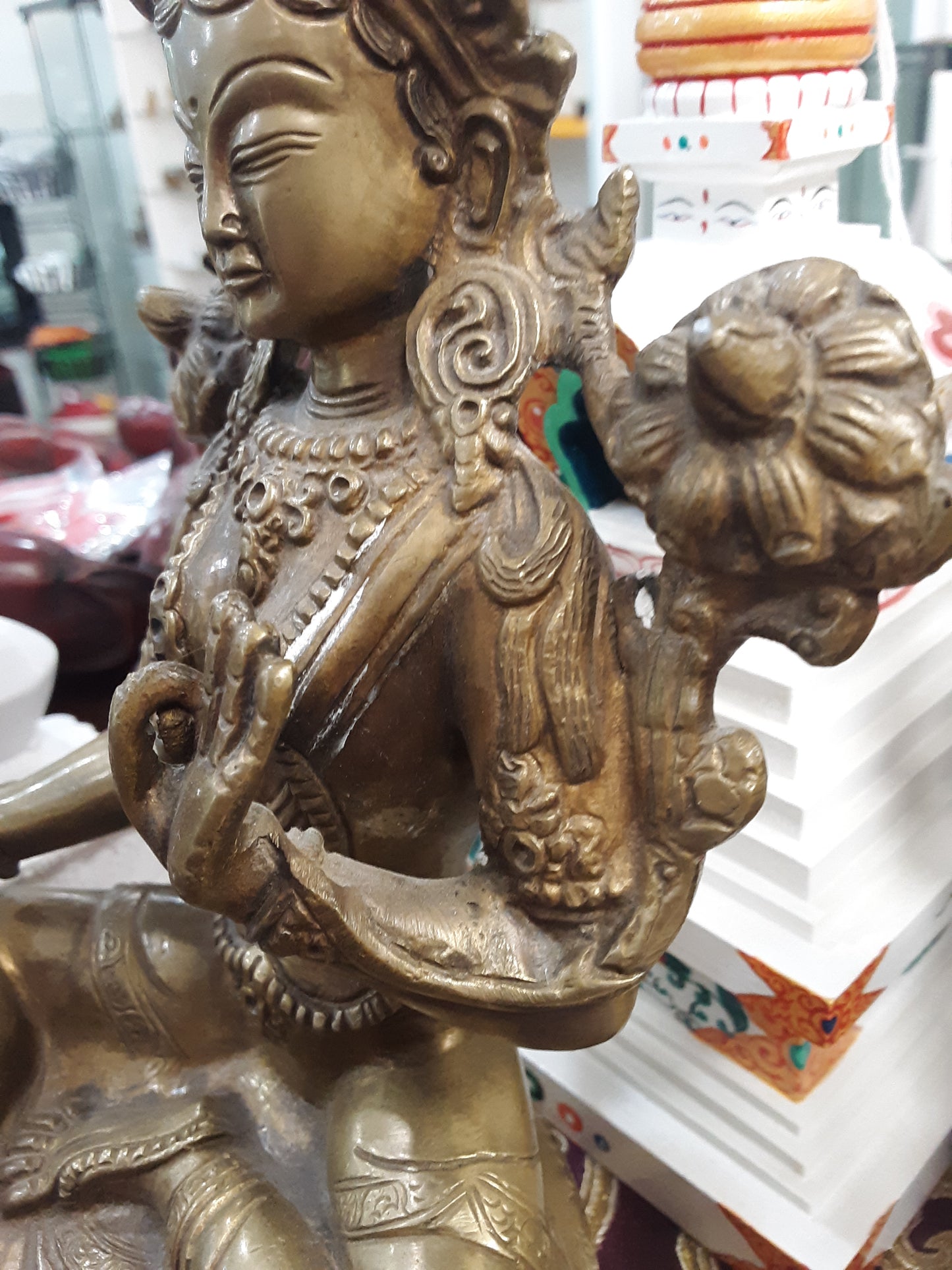 Green Tara Statue Brass 8.25"