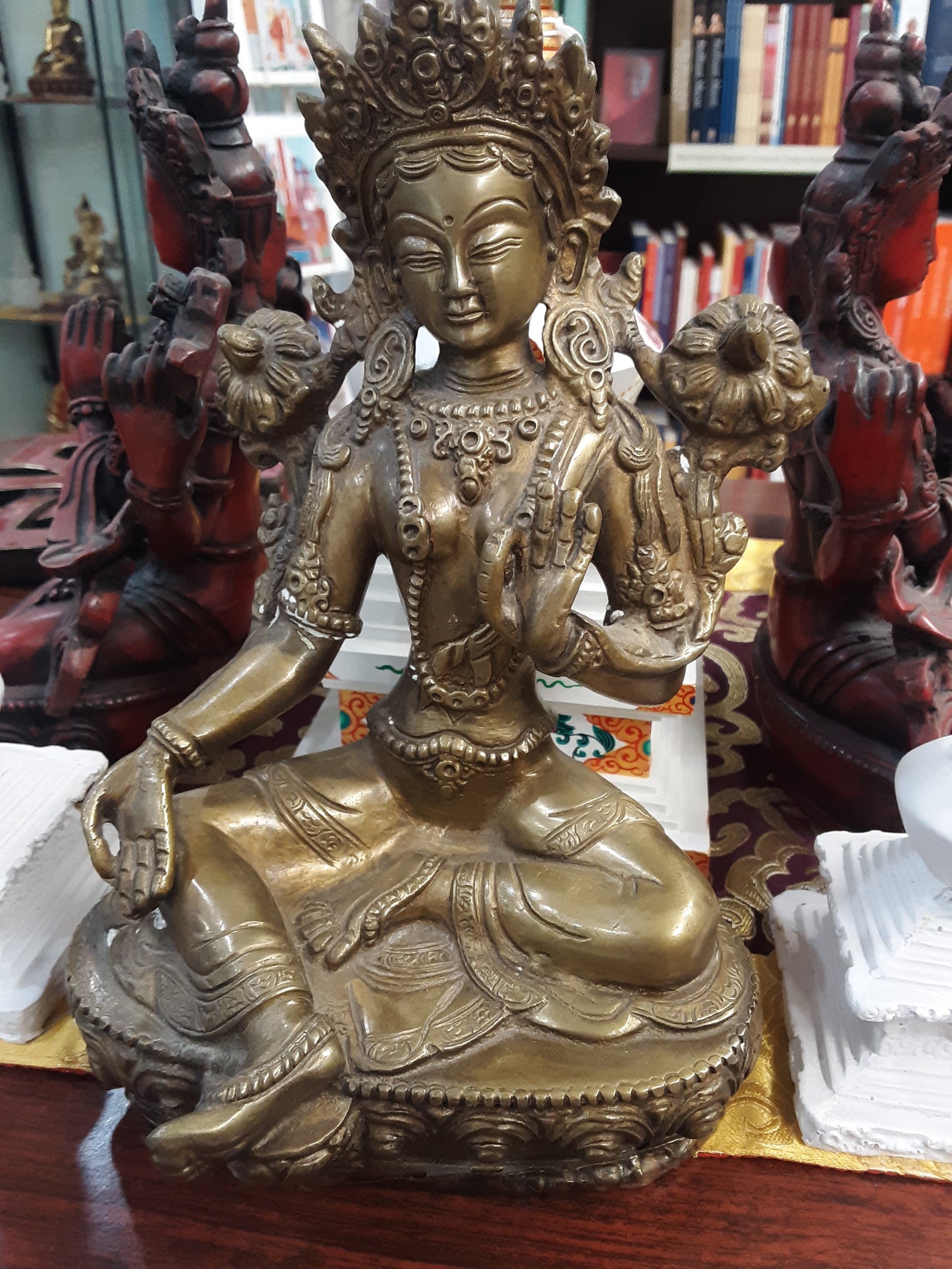 Green Tara Statue Brass 8.25"