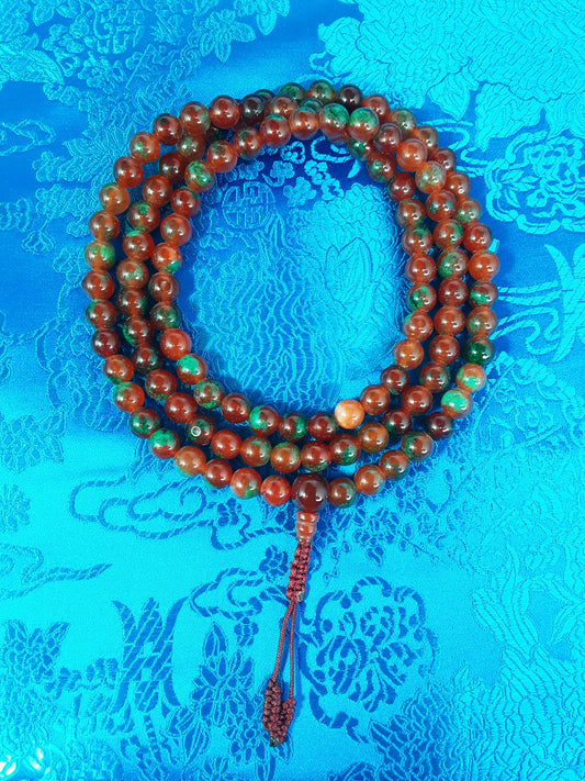 Red Green Agate Mala, 8mm