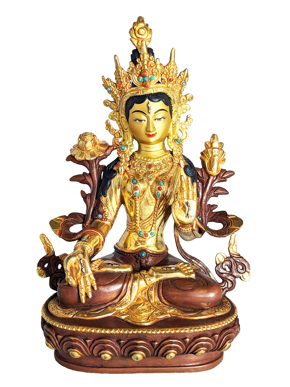 White Tara statue, Gold Plated 8.75"