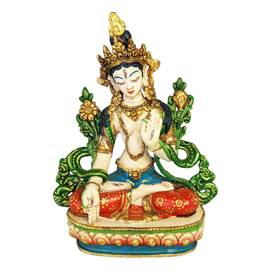 White Tara Statue Painted Gold Plated 5.5"