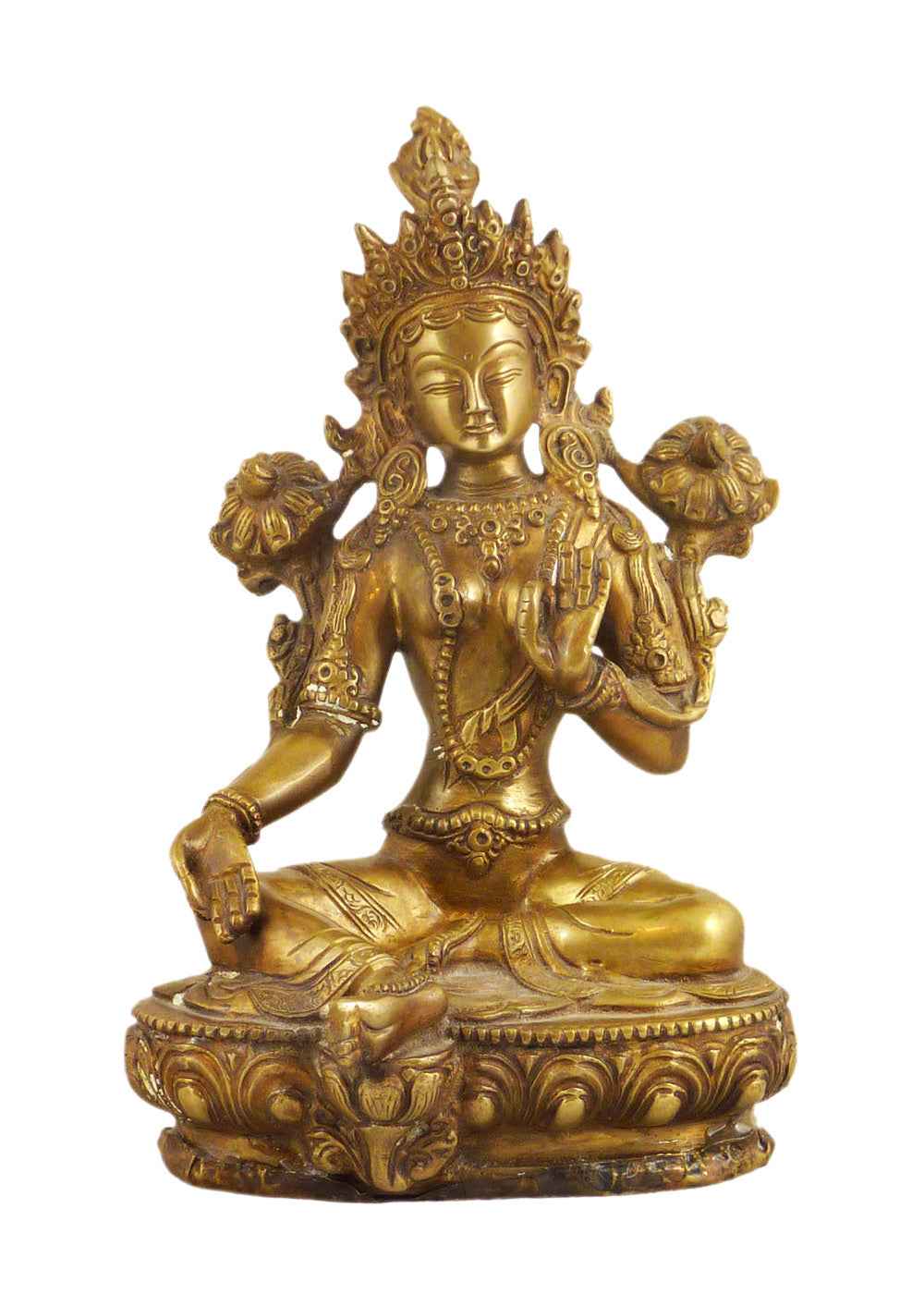 Green Tara Statue Brass 8.25"