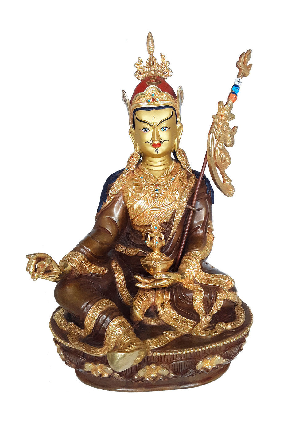 Guru Rinpoche Statue Gold Plated 14"