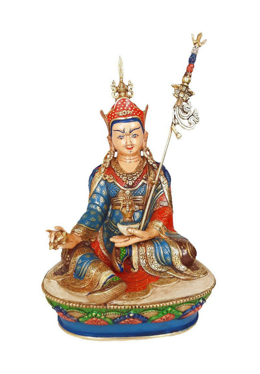 Guru Rinpoche Statue, Gold-Plated and Hand-Painted, 8.5"